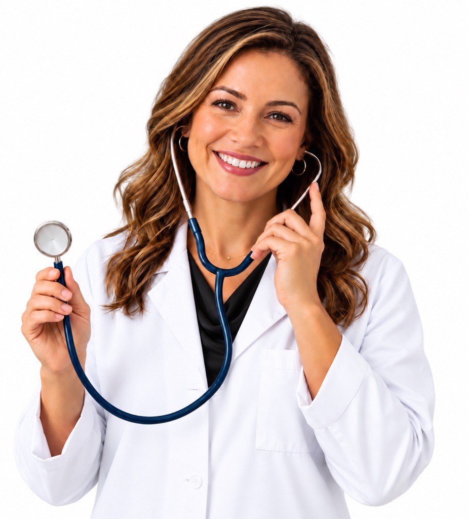 A CuraWell provider with a stethoscope